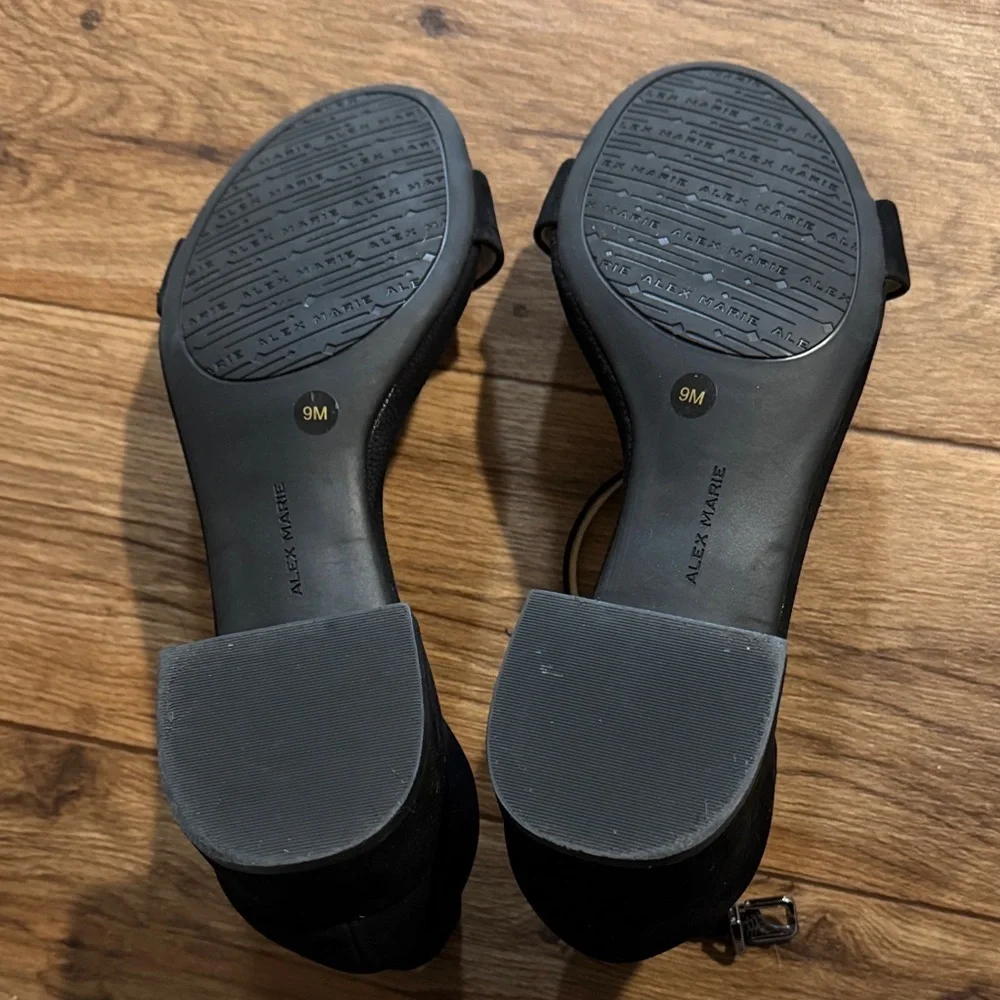 Alex Marie Black Suede Open-Toe Ankle-Strap Heels